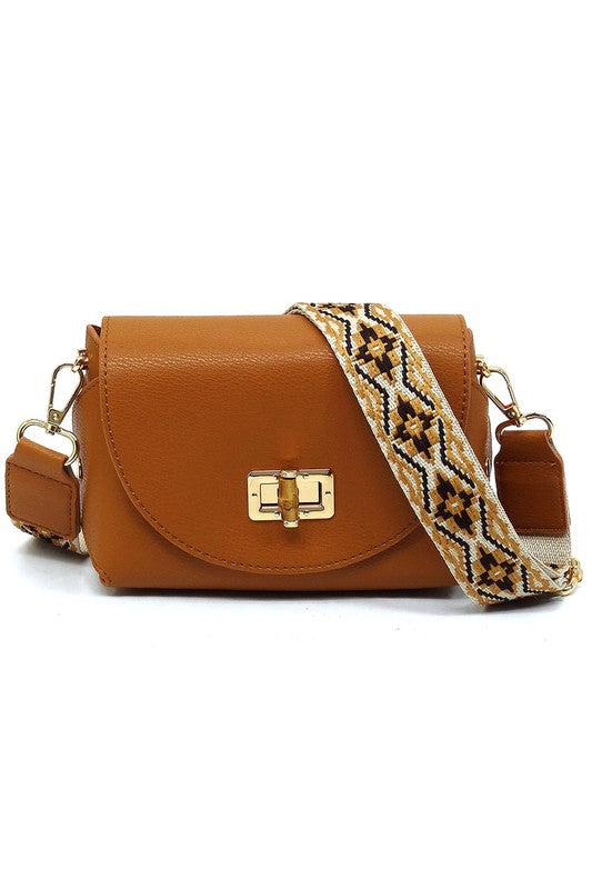 Bamboo Twist Lock Flap Crossbody Bag - Tigbul's Variety Fashion Shop