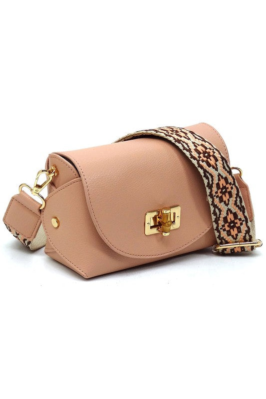 Bamboo Twist Lock Flap Crossbody Bag - Tigbul's Variety Fashion Shop