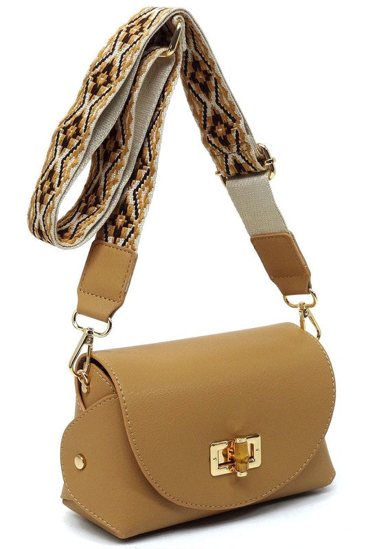 Bamboo Twist Lock Flap Crossbody Bag - Tigbul's Variety Fashion Shop