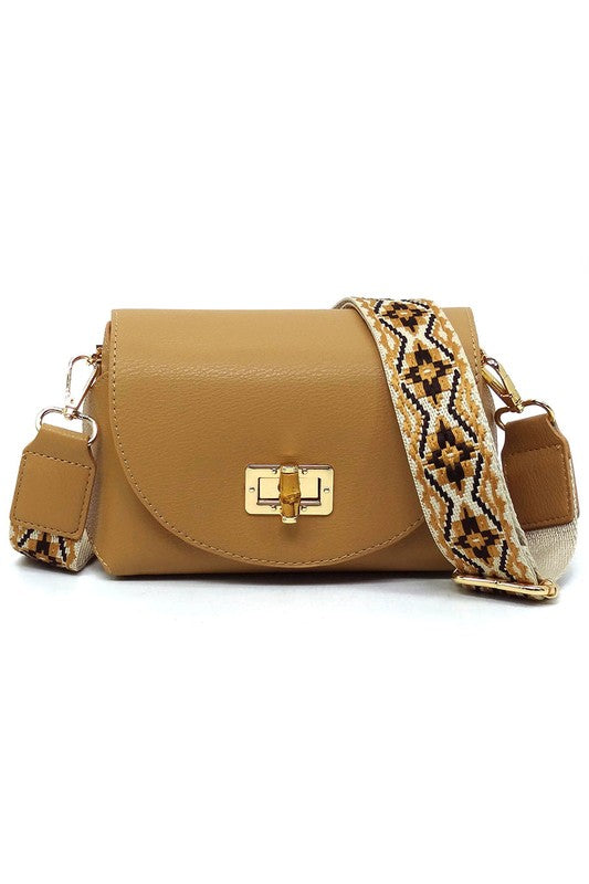 Bamboo Twist Lock Flap Crossbody Bag - Tigbul's Variety Fashion Shop