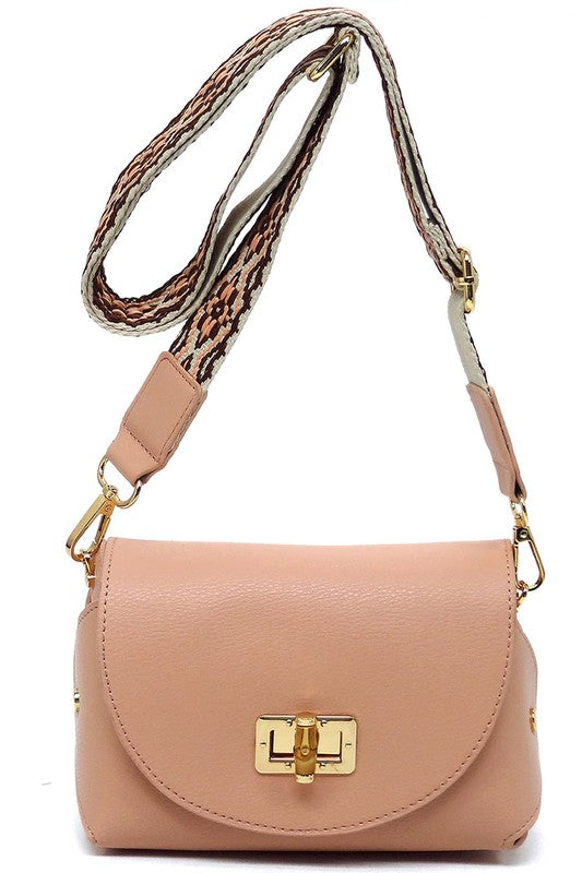 Bamboo Twist Lock Flap Crossbody Bag - Tigbul's Variety Fashion Shop