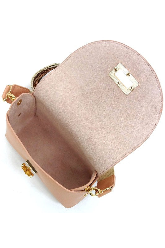 Bamboo Twist Lock Flap Crossbody Bag - Tigbul's Variety Fashion Shop