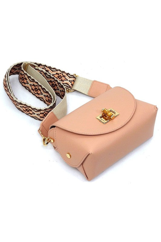 Bamboo Twist Lock Flap Crossbody Bag - Tigbul's Variety Fashion Shop