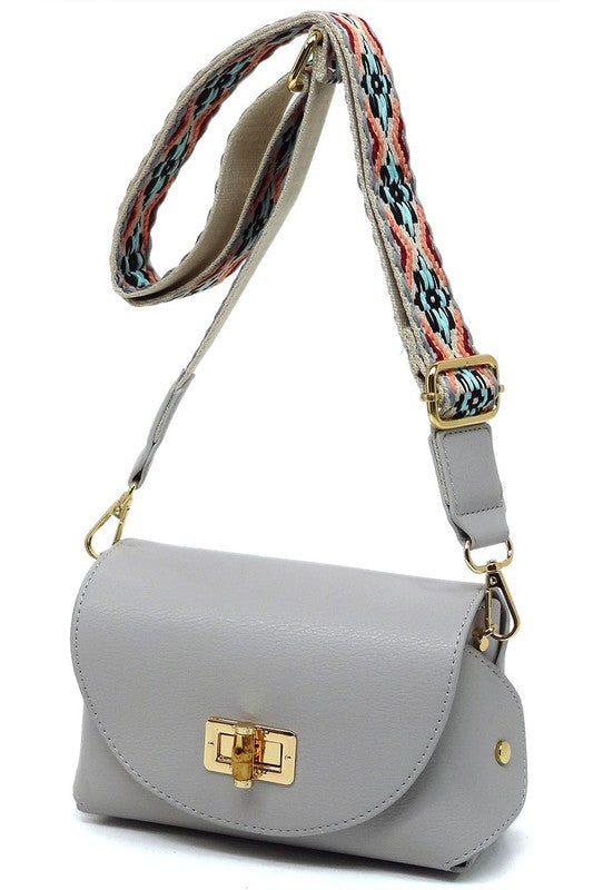 Bamboo Twist Lock Flap Crossbody Bag - Tigbul's Variety Fashion Shop