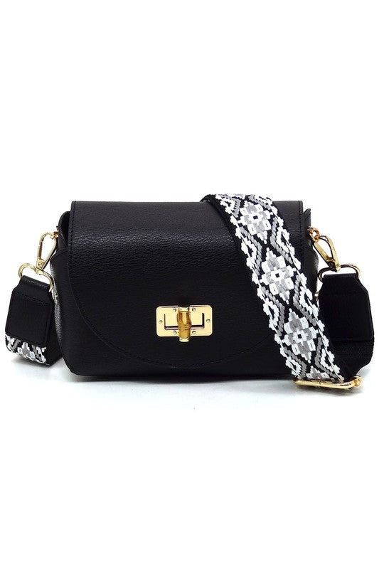 Bamboo Twist Lock Flap Crossbody Bag - Tigbul's Variety Fashion Shop