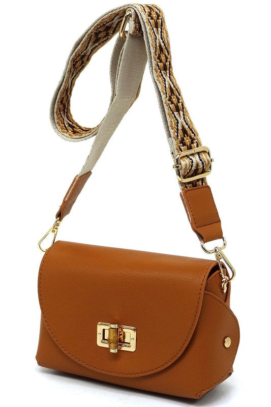 Bamboo Twist Lock Flap Crossbody Bag - Tigbul's Variety Fashion Shop