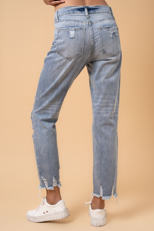 Fray Distressed Girlfriend Jeans - Tigbul's Variety Fashion Shop