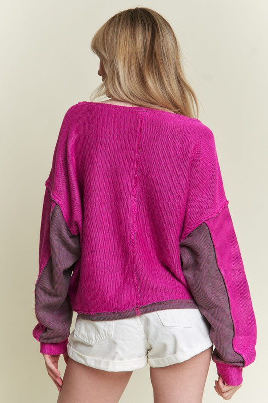 LONG DOLMAN SLEEVE ROUND NECK CASUAL KNIT SWEATER - Tigbul's Variety Fashion Shop