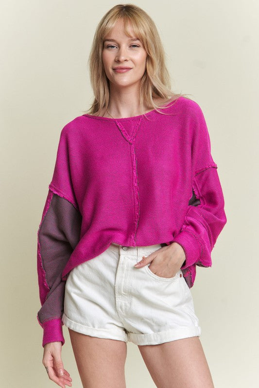 LONG DOLMAN SLEEVE ROUND NECK CASUAL KNIT SWEATER - Tigbul's Variety Fashion Shop