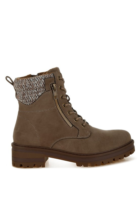 Mahisha Knitted Collar Zip-Up Hiker Boots - Tigbul's Variety Fashion Shop