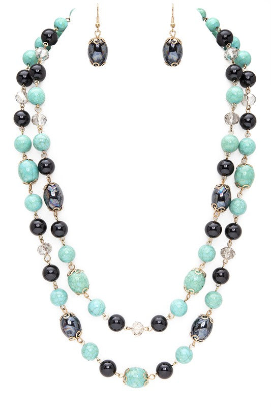 Mix Beads Layered Station Necklace Set - Tigbul's Variety Fashion Shop