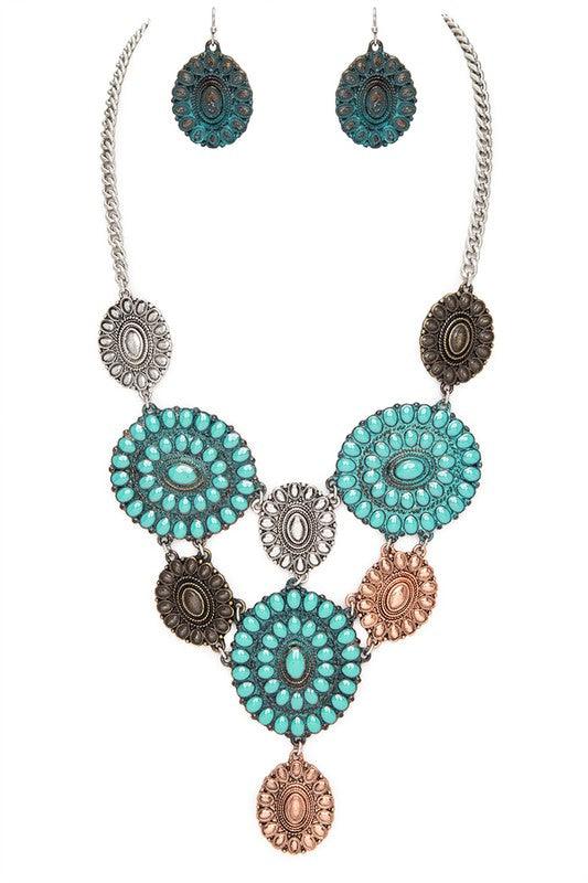 Mix Concho Statement Necklace Set - Tigbul's Variety Fashion Shop