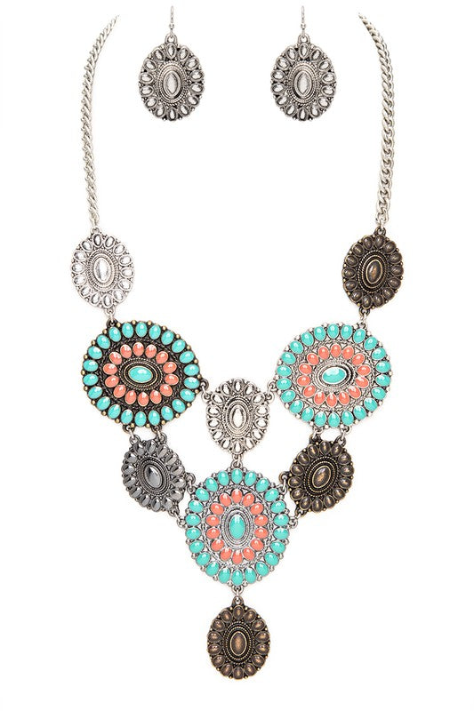 Mix Concho Statement Necklace Set - Tigbul's Variety Fashion Shop