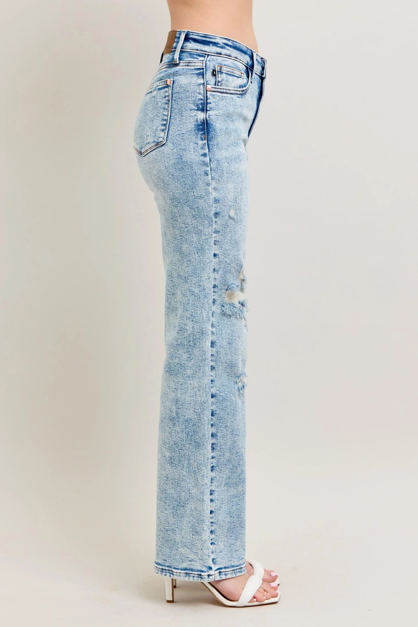 Judy Blue High Waist Mineral Wash Distressed 90's Straight Jeans - Tigbul's Variety Fashion Shop