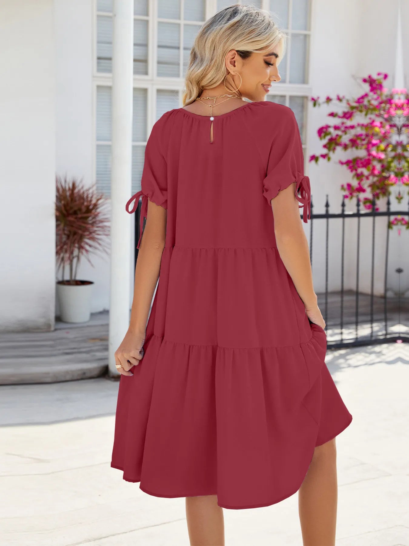 Tiered Round Neck Summer Dress - Tigbul's Variety Fashion Shop