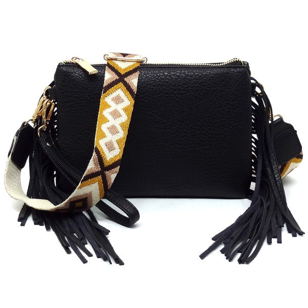 Aztec Guitar Strap Fringe Clutch Crossbody Bag - Tigbul's Variety Fashion Shop