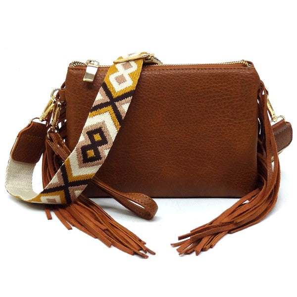 Aztec Guitar Strap Fringe Clutch Crossbody Bag - Tigbul's Variety Fashion Shop