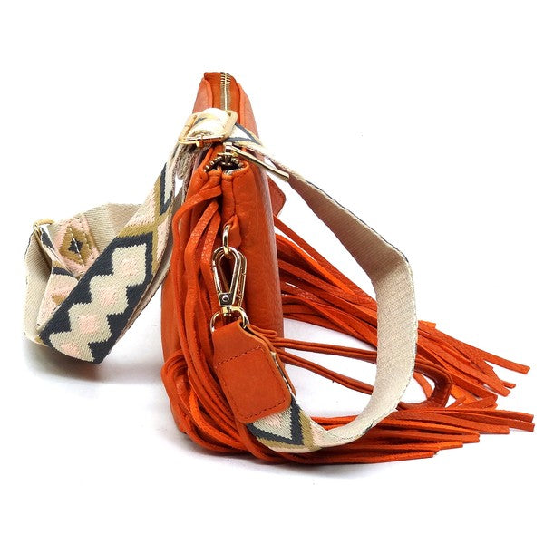Aztec Guitar Strap Fringe Clutch Crossbody Bag - Tigbul's Variety Fashion Shop