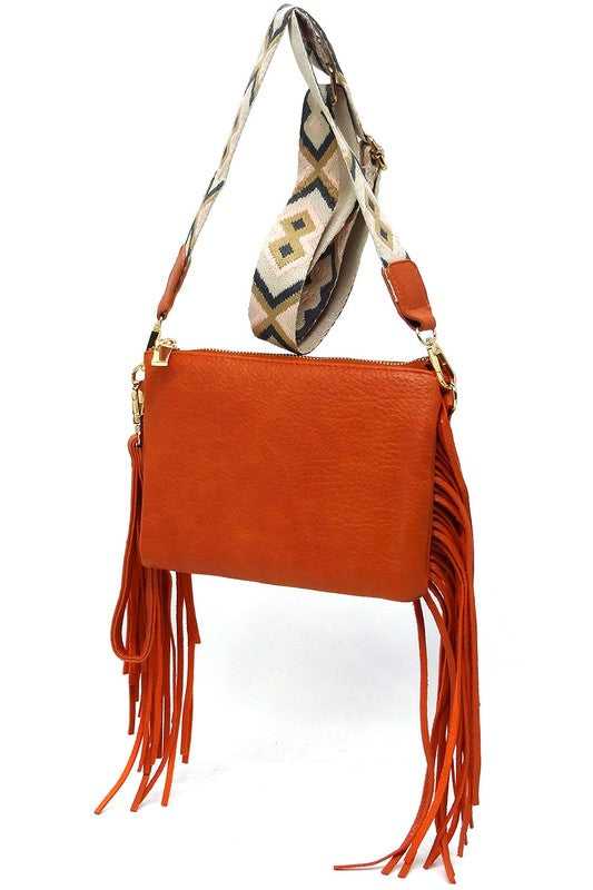 Aztec Guitar Strap Fringe Clutch Crossbody Bag - Tigbul's Variety Fashion Shop