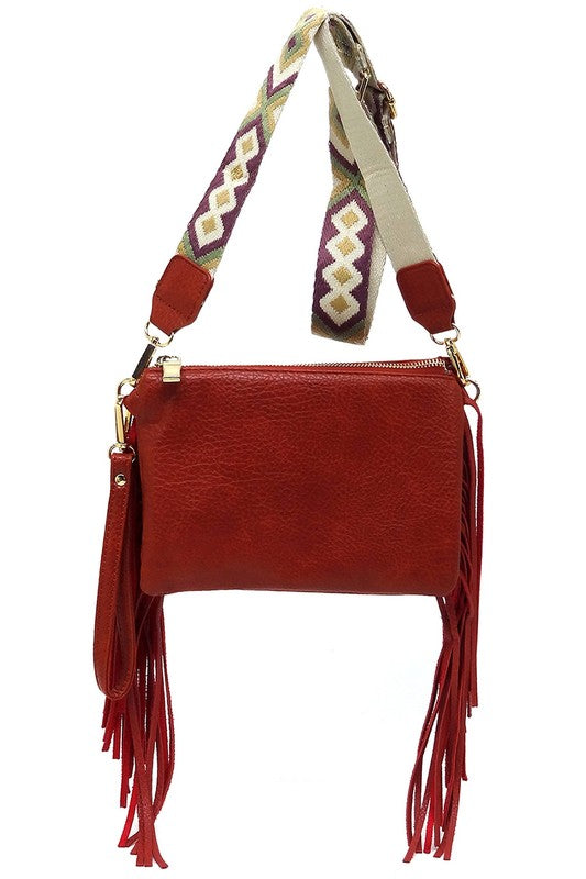Aztec Guitar Strap Fringe Clutch Crossbody Bag - Tigbul's Variety Fashion Shop