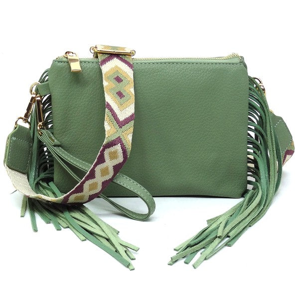 Aztec Guitar Strap Fringe Clutch Crossbody Bag - Tigbul's Variety Fashion Shop