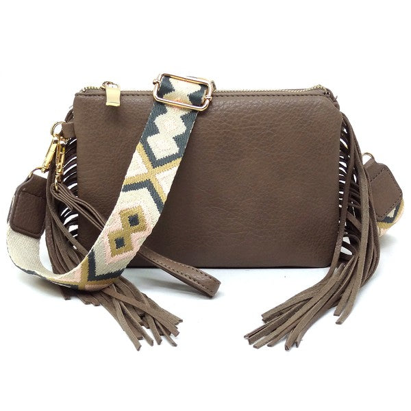 Aztec Guitar Strap Fringe Clutch Crossbody Bag - Tigbul's Variety Fashion Shop