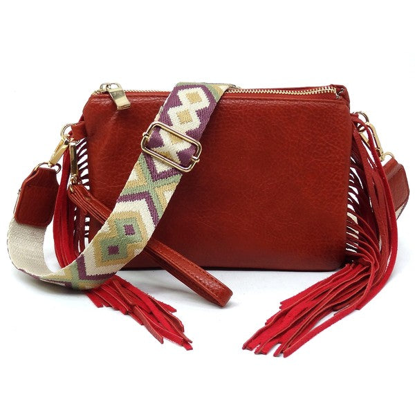 Aztec Guitar Strap Fringe Clutch Crossbody Bag - Tigbul's Variety Fashion Shop
