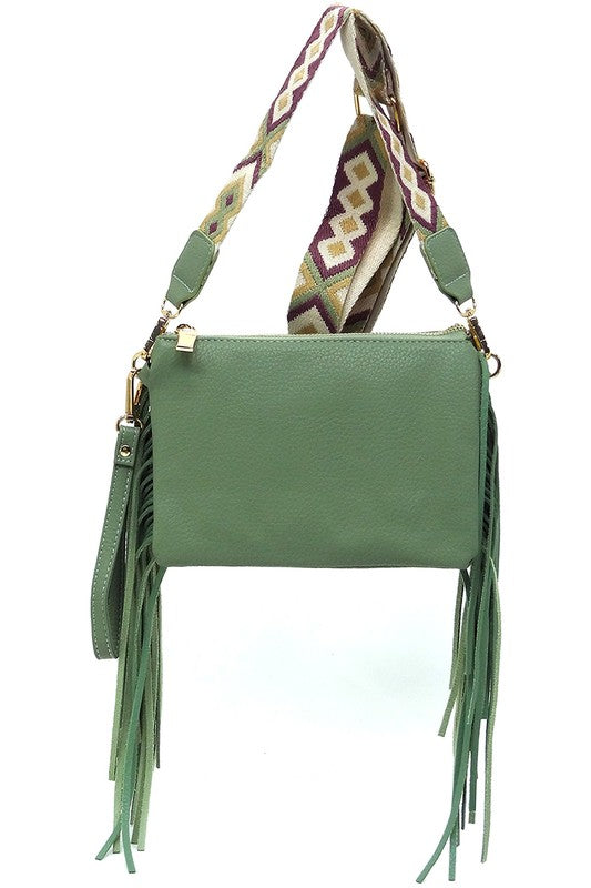 Aztec Guitar Strap Fringe Clutch Crossbody Bag - Tigbul's Variety Fashion Shop