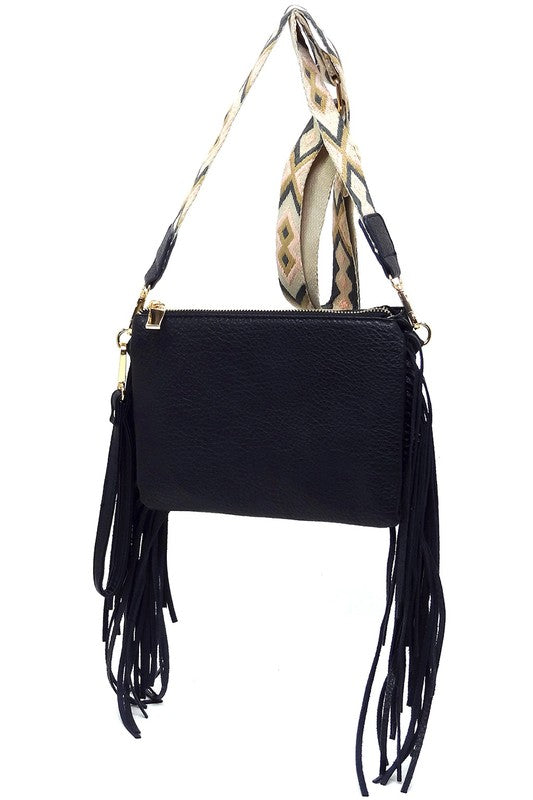 Aztec Guitar Strap Fringe Clutch Crossbody Bag - Tigbul's Variety Fashion Shop