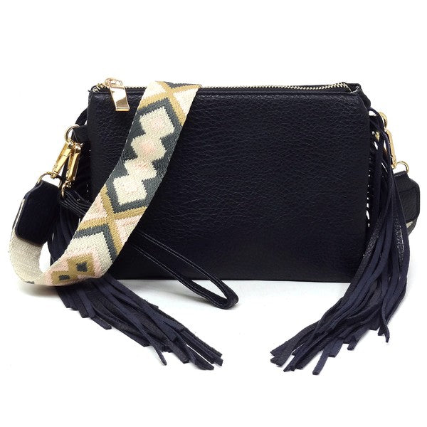Aztec Guitar Strap Fringe Clutch Crossbody Bag - Tigbul's Variety Fashion Shop