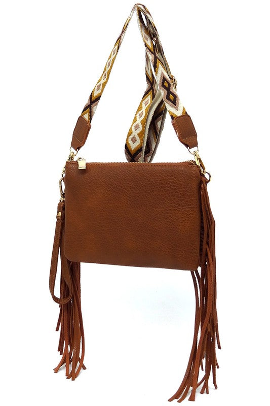 Aztec Guitar Strap Fringe Clutch Crossbody Bag - Tigbul's Variety Fashion Shop
