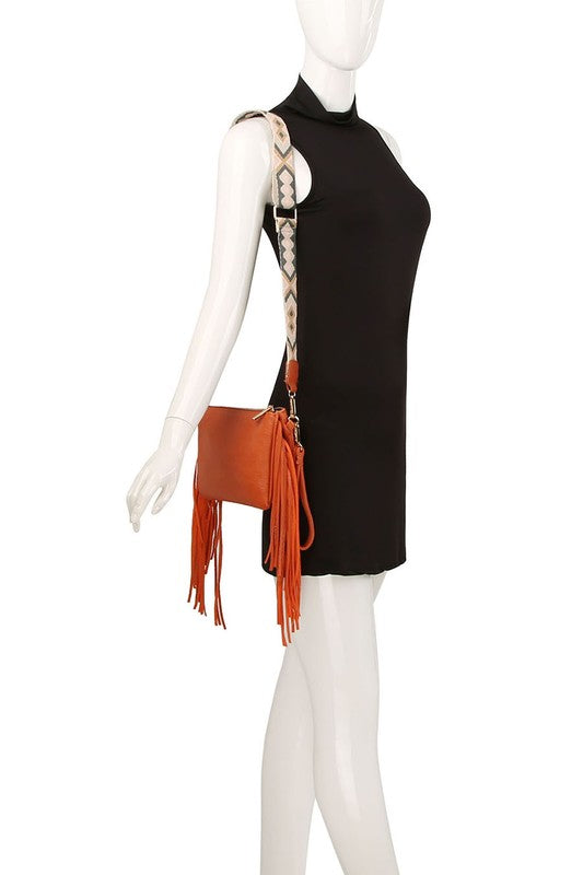 Aztec Guitar Strap Fringe Clutch Crossbody Bag - Tigbul's Variety Fashion Shop