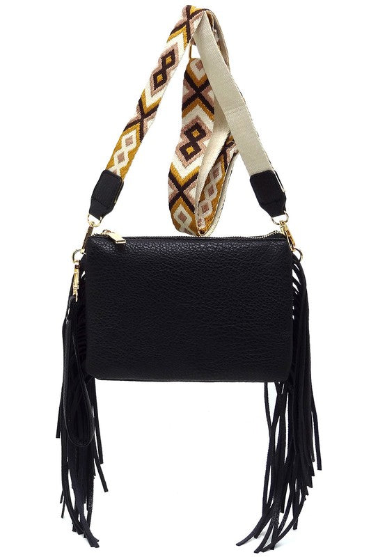 Aztec Guitar Strap Fringe Clutch Crossbody Bag - Tigbul's Variety Fashion Shop