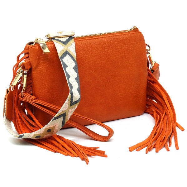 Aztec Guitar Strap Fringe Clutch Crossbody Bag - Tigbul's Variety Fashion Shop