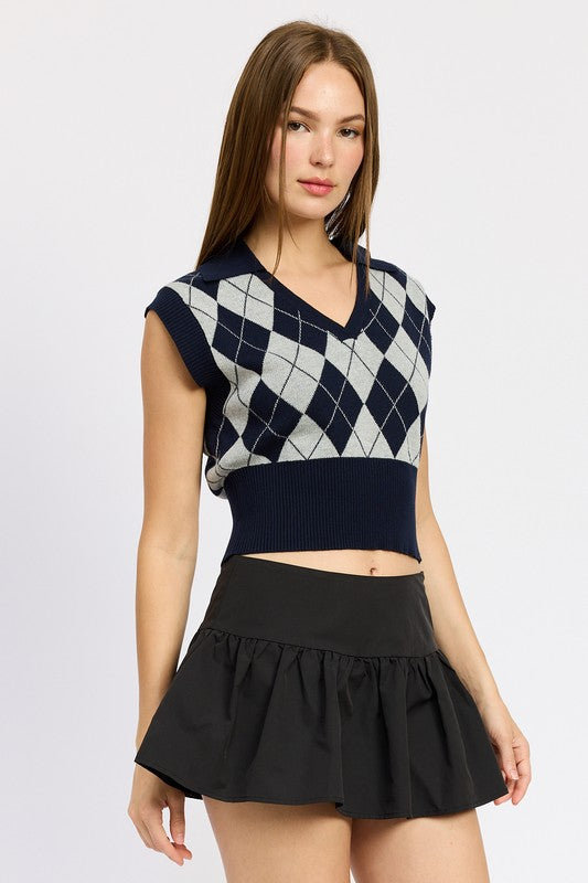 ARGYLE CROPPED VEST - Tigbul's Variety Fashion Shop