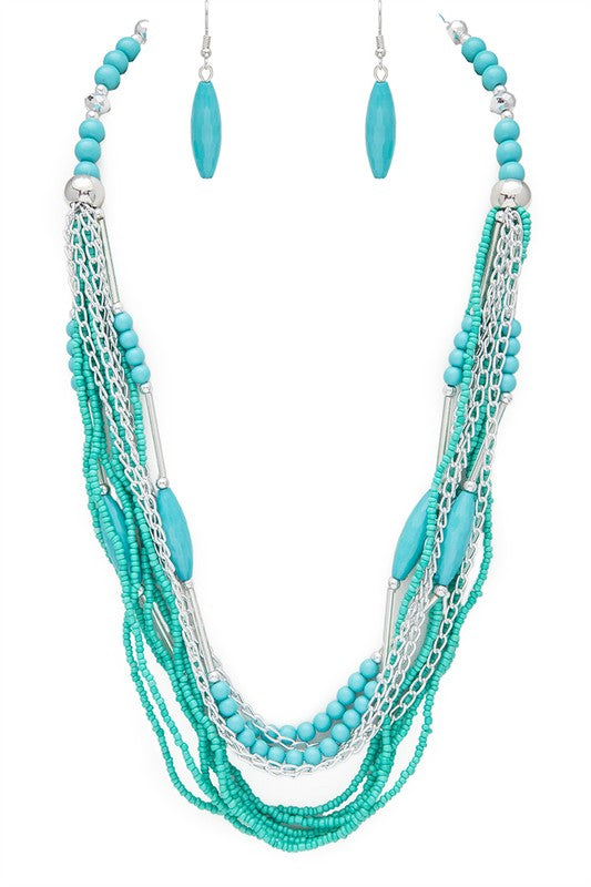 Mix Beads Layered Statement Necklace Set - Tigbul's Variety Fashion Shop