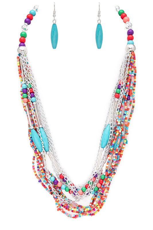 Mix Beads Layered Statement Necklace Set - Tigbul's Variety Fashion Shop