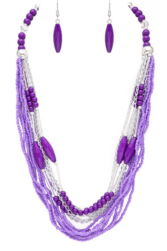 Mix Beads Layered Statement Necklace Set - Tigbul's Variety Fashion Shop