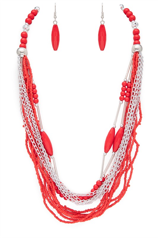 Mix Beads Layered Statement Necklace Set - Tigbul's Variety Fashion Shop