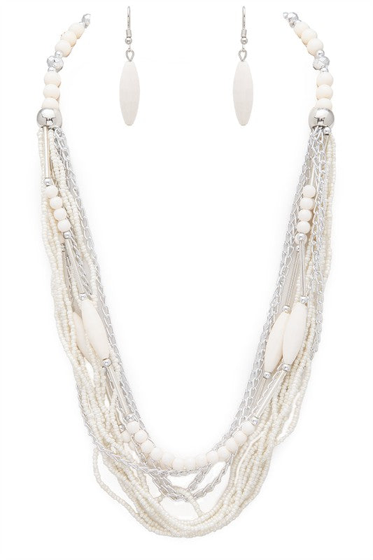 Mix Beads Layered Statement Necklace Set - Tigbul's Variety Fashion Shop