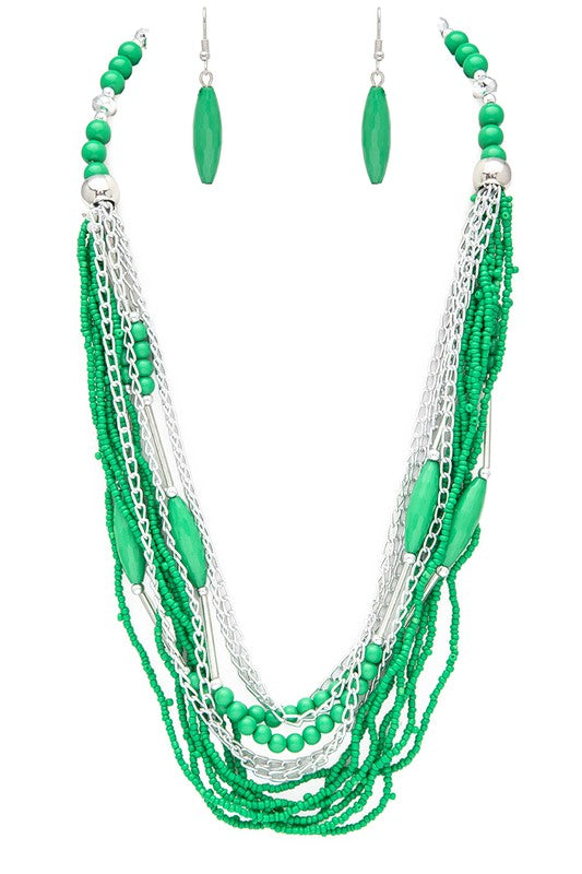 Mix Beads Layered Statement Necklace Set - Tigbul's Variety Fashion Shop