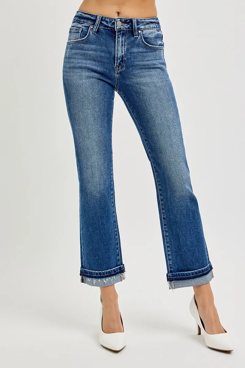 RISEN Mid Rise Ankle Straight Cuffed Jeans - Tigbul's Variety Fashion Shop