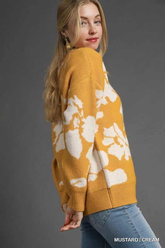 Umgee Floral Long Sleeve Sweater - Tigbul's Variety Fashion Shop
