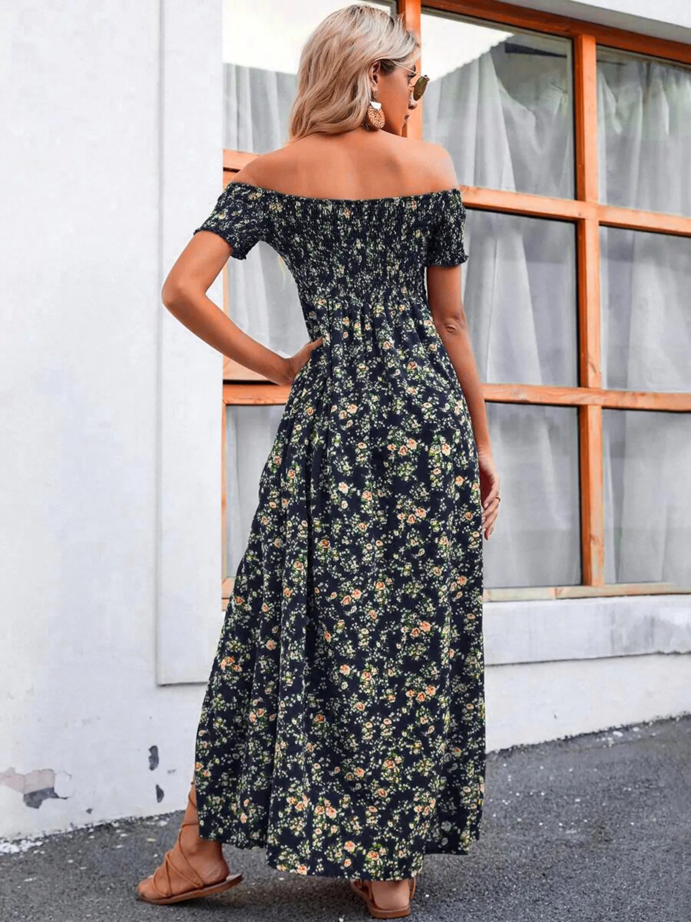 Full Size Slit Off-Shoulder Floral Midi Dress Plus Size - Tigbul's Variety Fashion Shop