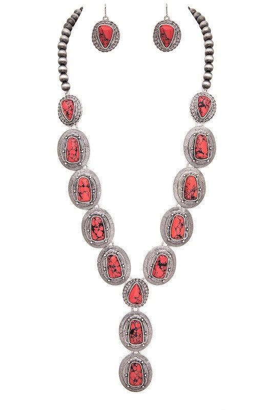 Stone Link Western Statement Necklace Set - Tigbul's Variety Fashion Shop