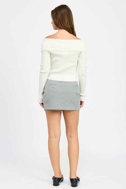 Grey Mini Skirt With Diagonal Button Detail - Tigbul's Variety Fashion Shop