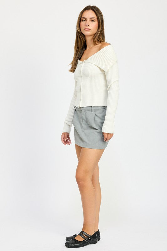 Grey Mini Skirt With Diagonal Button Detail - Tigbul's Variety Fashion Shop