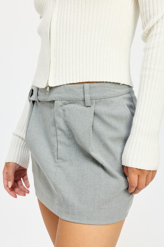 Grey Mini Skirt With Diagonal Button Detail - Tigbul's Variety Fashion Shop