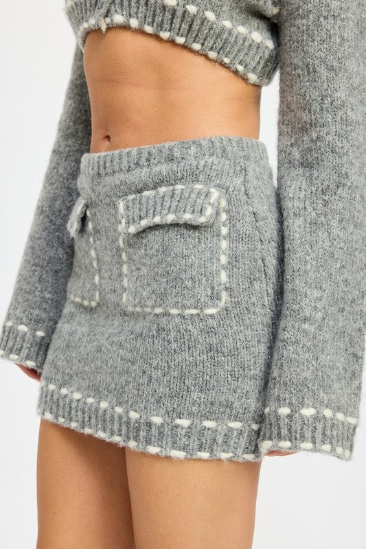 KNIT MINI SKIRT WITH CONTRASTED STITCHING - Tigbul's Variety Fashion Shop