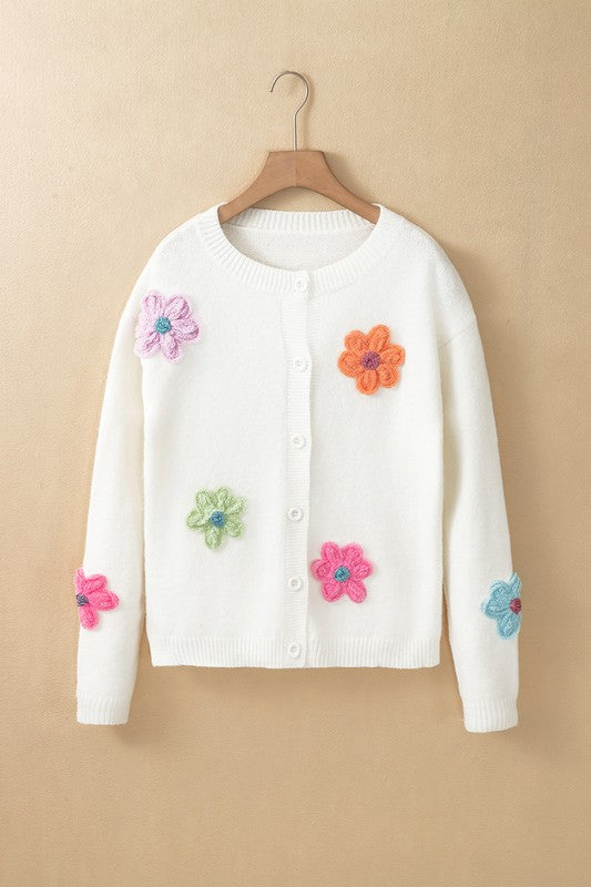 Cute Flower Pattern Button-Up Cardigan - Tigbul's Variety Fashion Shop